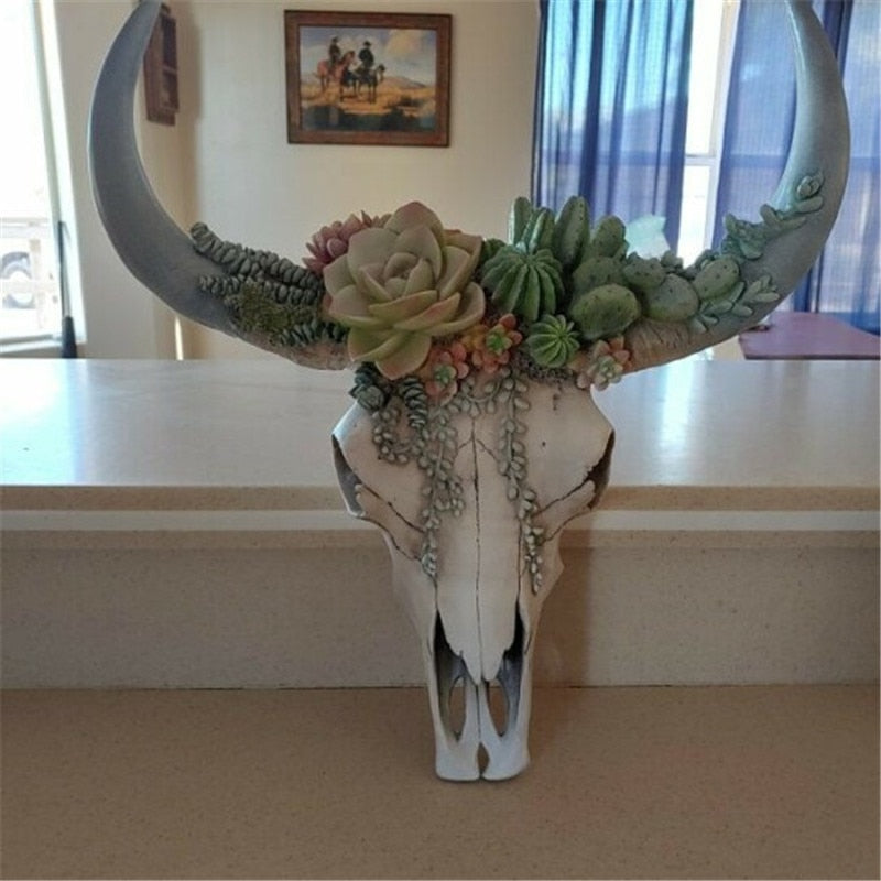 Resin Flower Cow Skull Head Wall Hanging - Orchid Unique