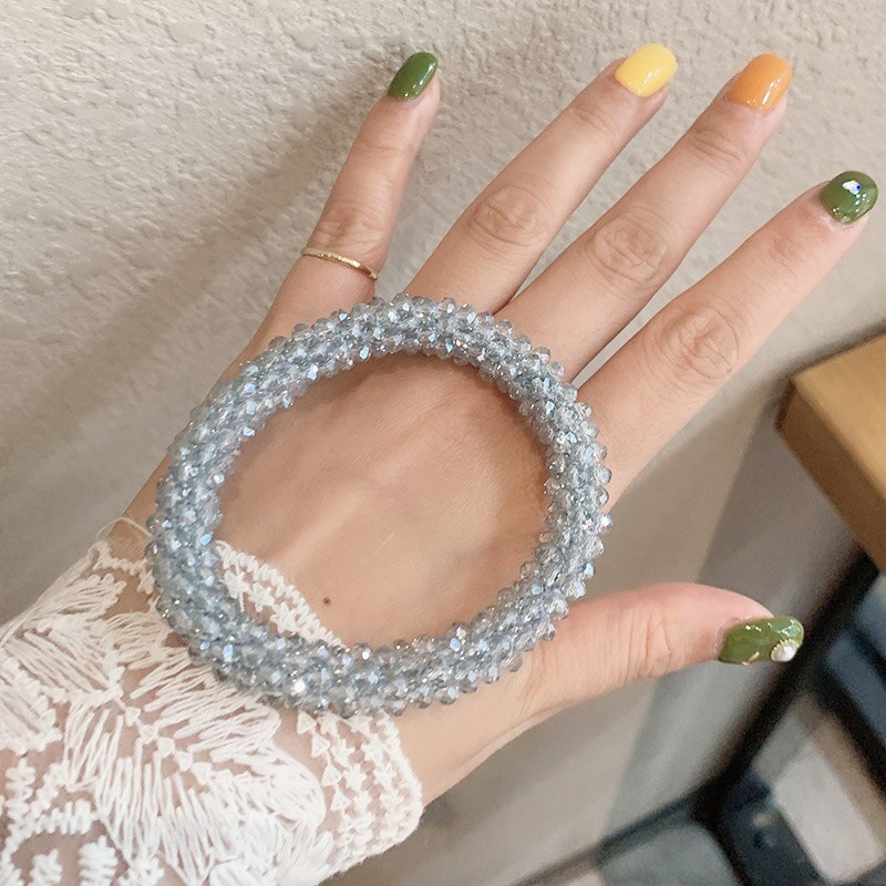 Levao Crystal Beads Hair Rope for Women Ponytail Scrunchies Elastic Hair Bands Beaded Rubber Hairband Hair Accessories - Orchid Unique