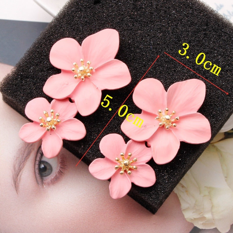 Big Double Flower Drop Earrings - Orchid Unique