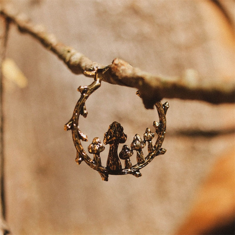 Ancient Gold Mushroom Boho Hoop Earrings - Orchid Unique