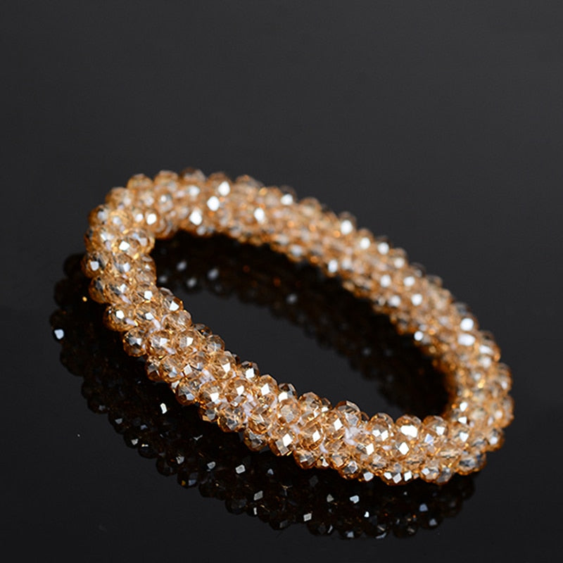 Levao Crystal Beads Hair Rope for Women Ponytail Scrunchies Elastic Hair Bands Beaded Rubber Hairband Hair Accessories - Orchid Unique
