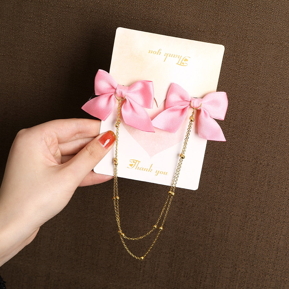 Vintage Bow Pearl Chain Hairpins - Orchid Unique