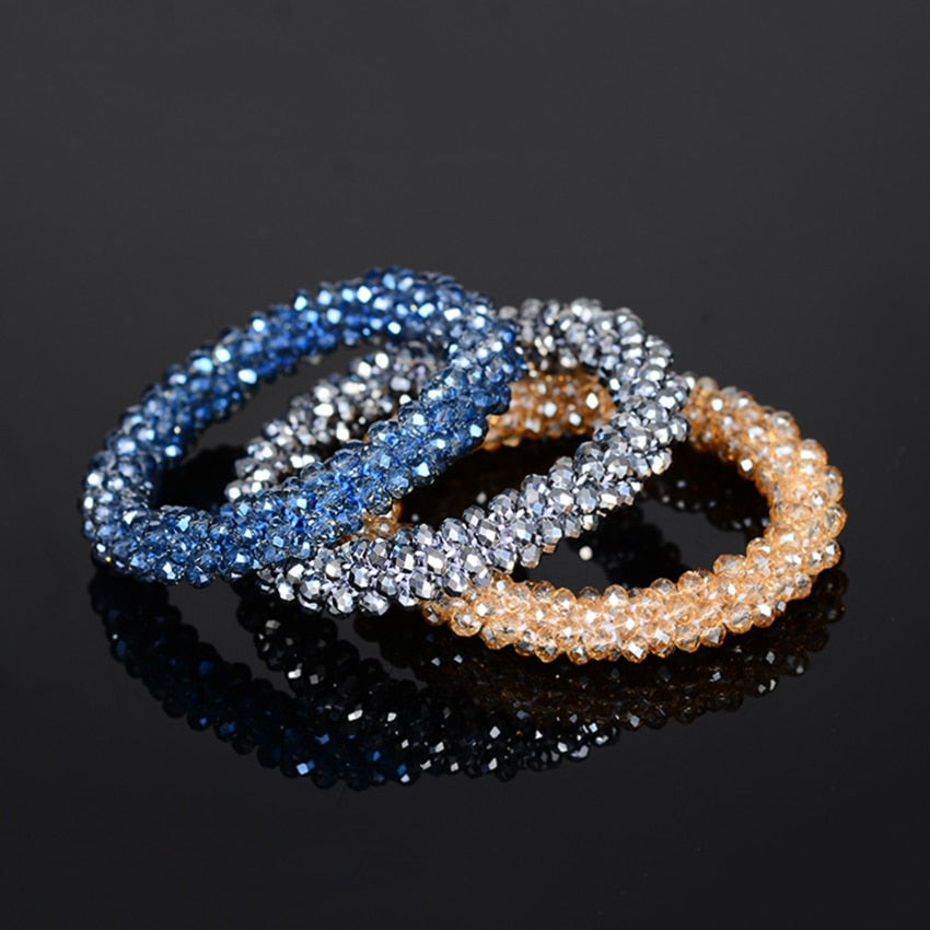 Levao Crystal Beads Hair Rope for Women Ponytail Scrunchies Elastic Hair Bands Beaded Rubber Hairband Hair Accessories - Orchid Unique