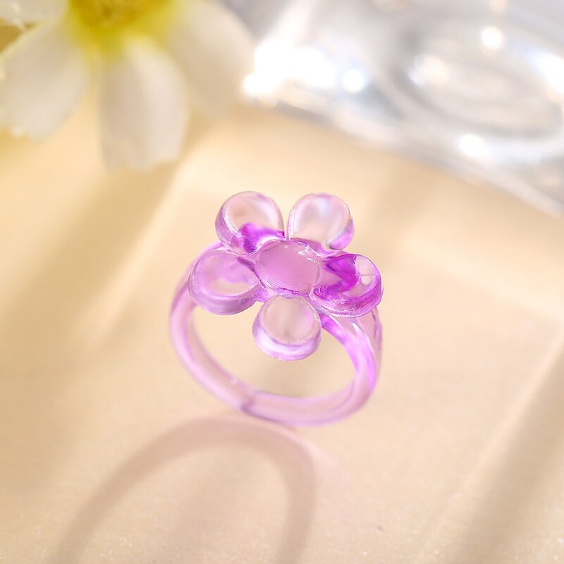 6PCS/SET Simple Thick Colorful Transparent Rings - Orchid Unique