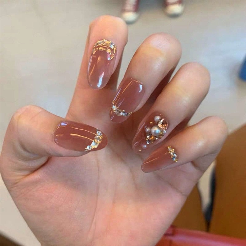 Rhinestone Design Artificial Nails - Orchid Unique