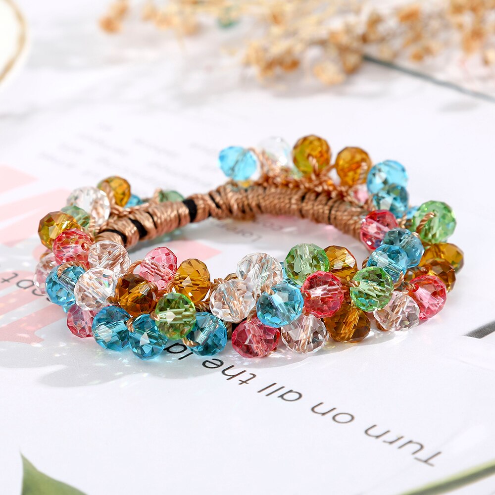 Levao Crystal Beads Hair Rope for Women Ponytail Scrunchies Elastic Hair Bands Beaded Rubber Hairband Hair Accessories - Orchid Unique