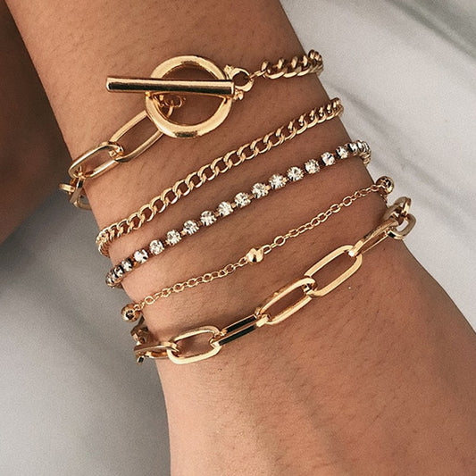 Fashion Punk Curb Cuban Chain Bracelets Set - Orchid Unique