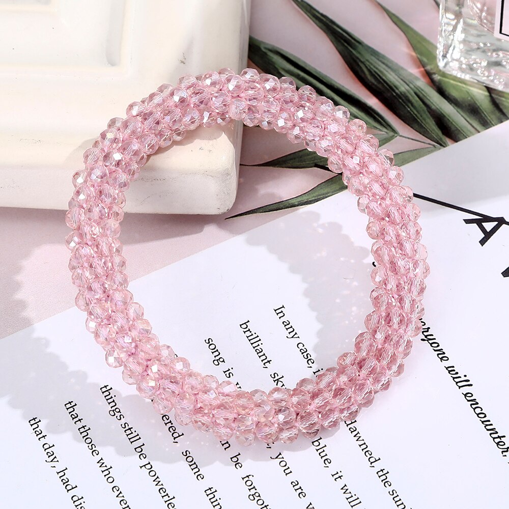 Levao Crystal Beads Hair Rope for Women Ponytail Scrunchies Elastic Hair Bands Beaded Rubber Hairband Hair Accessories - Orchid Unique