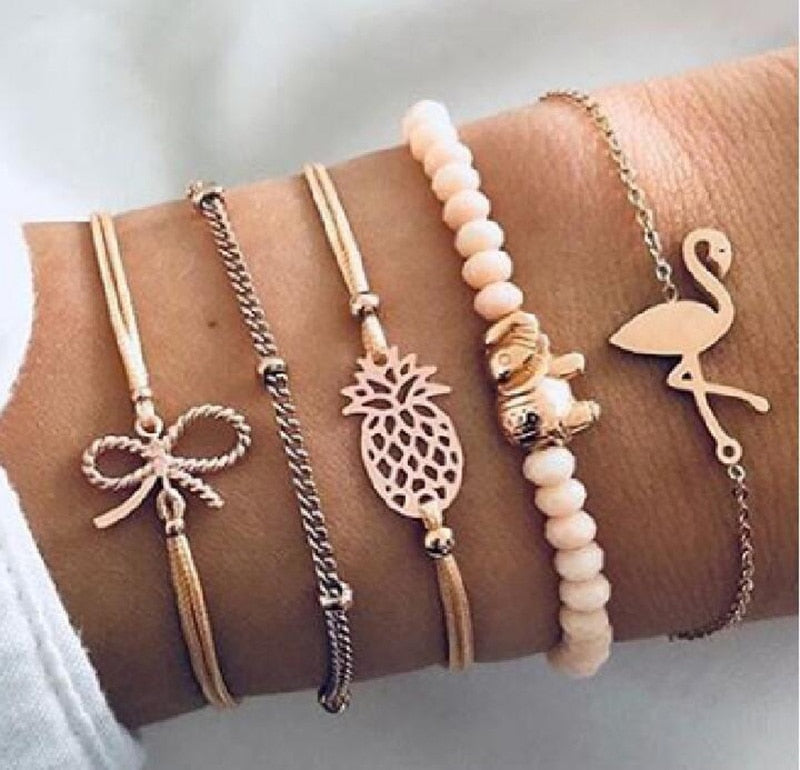Moon Heart crystal Charm Bangle Boho bracelet - Orchid Unique