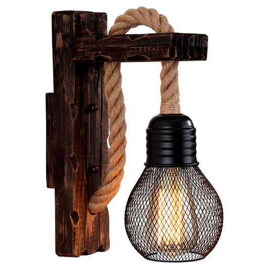 Vintage Wood Hemp Rope Wall Lamps - Orchid Unique