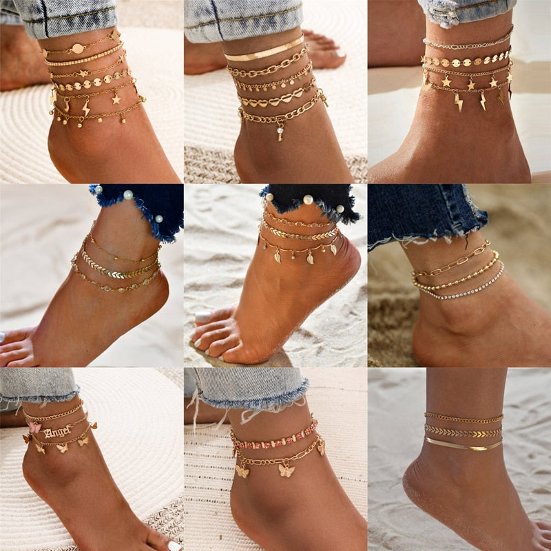 Bohemia Gold Color Chain Ankle Bracelet - Orchid Unique