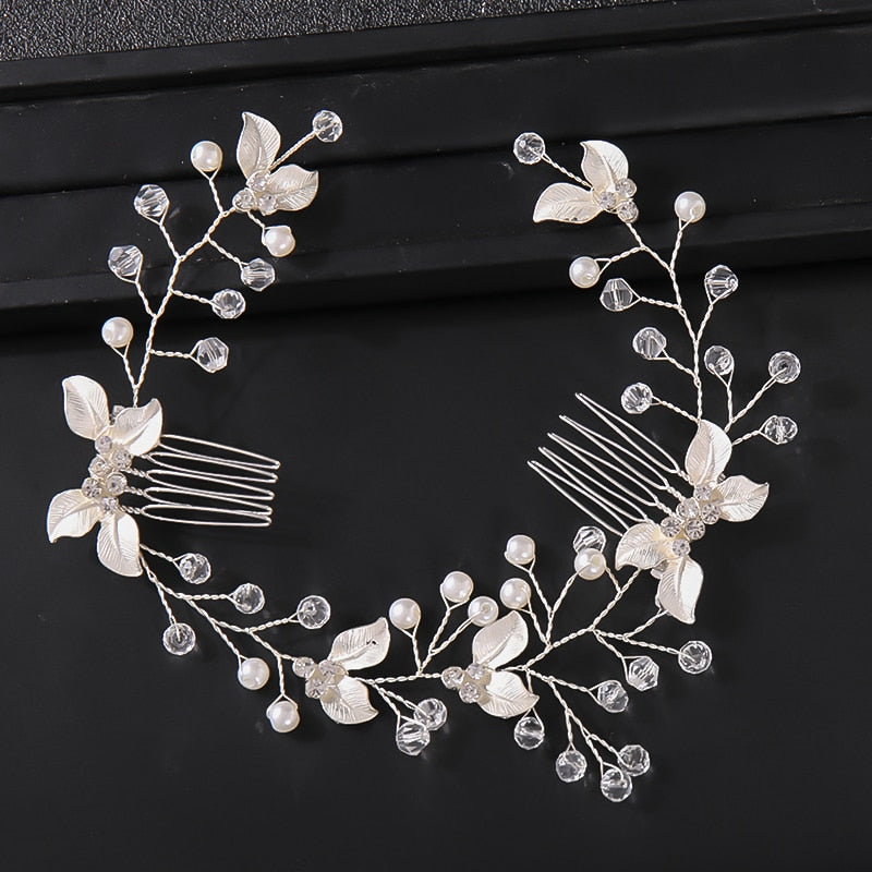 Pearl Leaf Comb Headband - Orchid Unique
