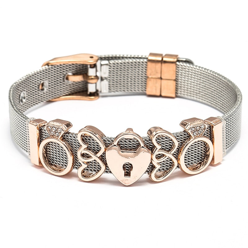 Crystal Heart Anchor Charm Fine Bracelet - Orchid Unique