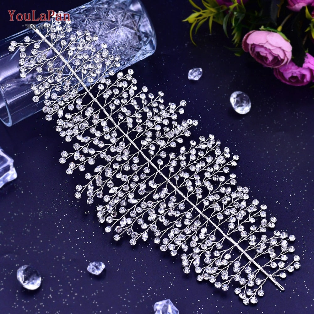 YouLaPan HP282 Wedding Headband Alloy Flower Leaf Hair Tiara Rhinestone Headpiece Bridal Headwear Hair Accessories Head Jewelry - Orchid Unique