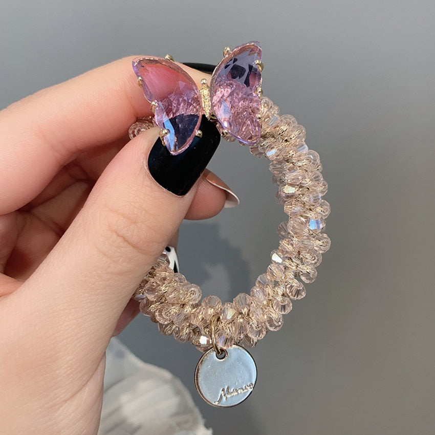 Levao Crystal Beads Hair Rope for Women Ponytail Scrunchies Elastic Hair Bands Beaded Rubber Hairband Hair Accessories - Orchid Unique