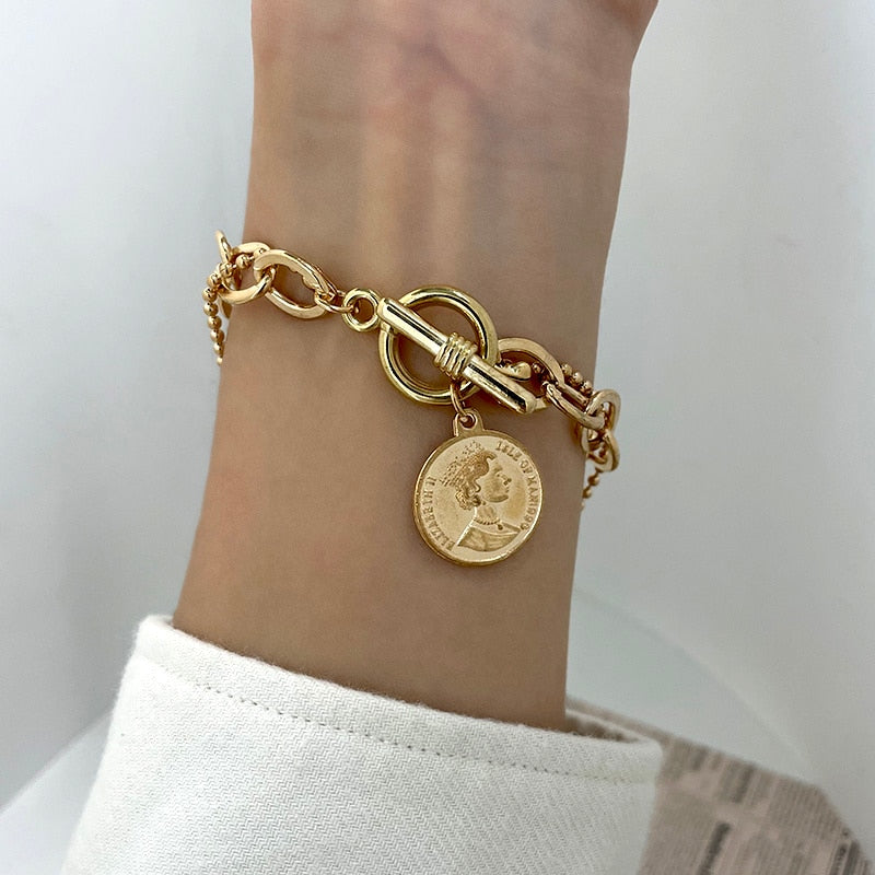 Fashion Punk Curb Cuban Chain Bracelets Set - Orchid Unique