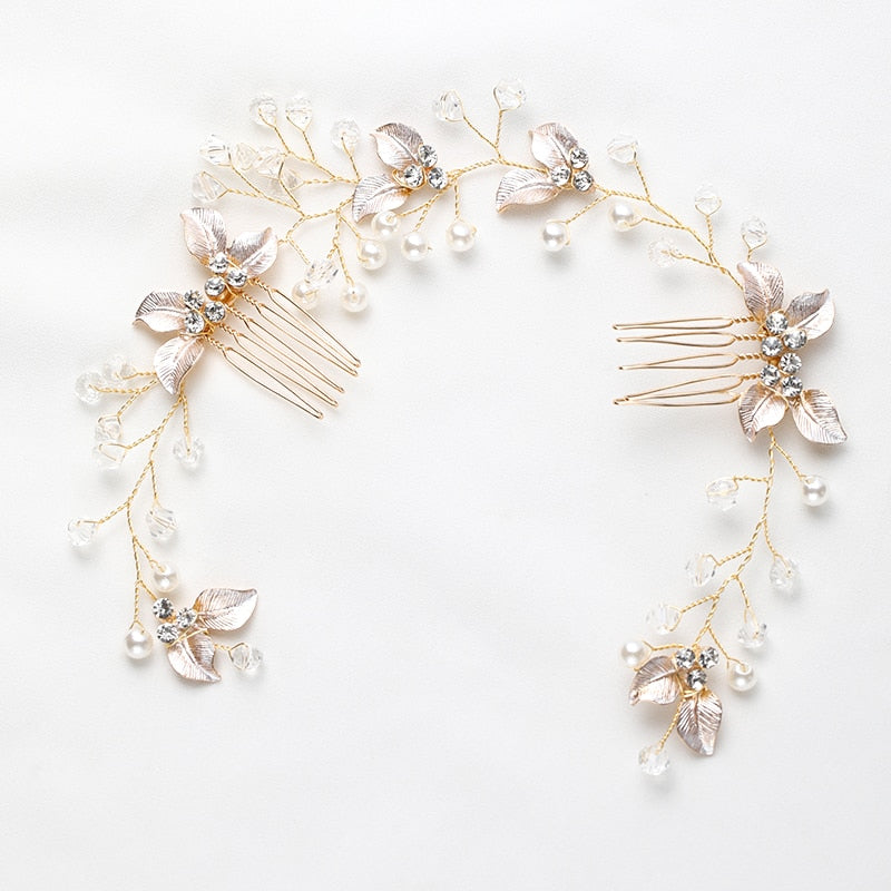 Pearl Leaf Comb Headband - Orchid Unique