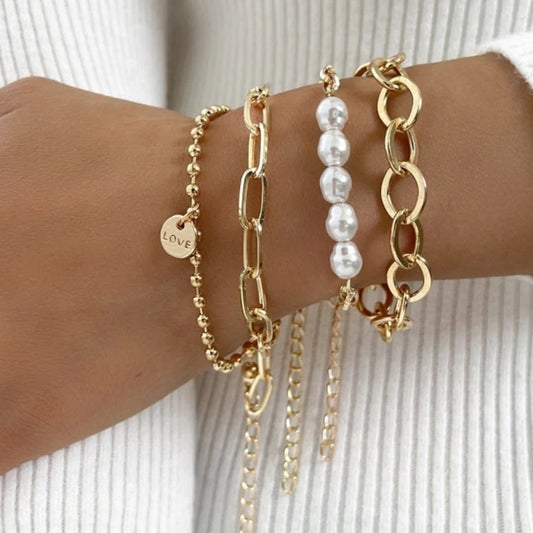 Fashion Punk Curb Cuban Chain Bracelets Set - Orchid Unique