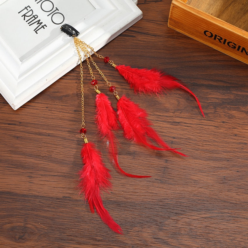Levao Indian Festival Tassel Feather Hair Combs Hairpins for Women Hippie Headpiece Ethnic Head Band Hair Comb Clips Headwear - Orchid Unique