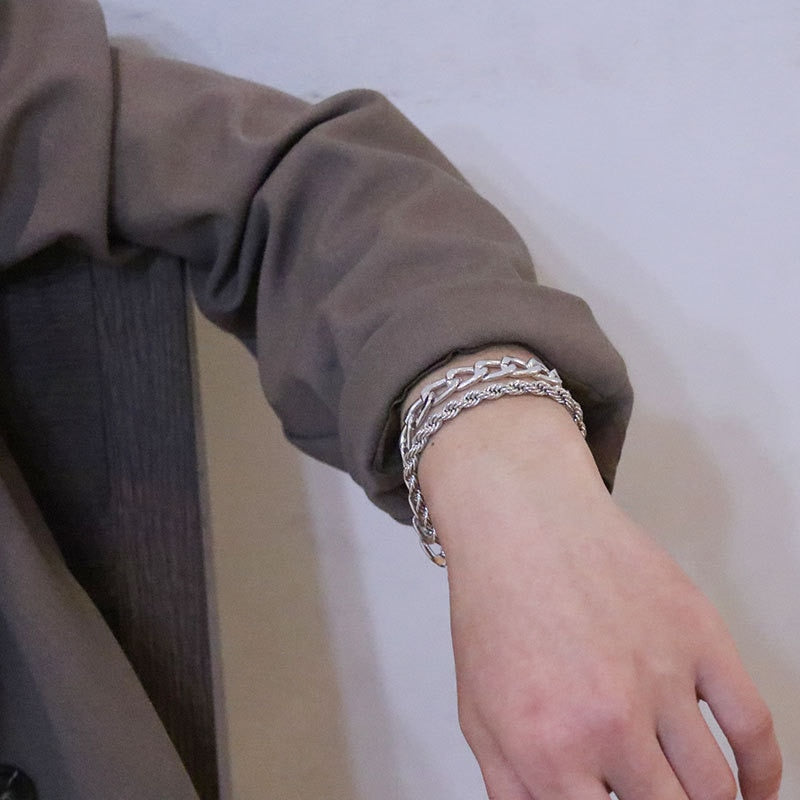 Fashion Punk Curb Cuban Chain Bracelets Set - Orchid Unique