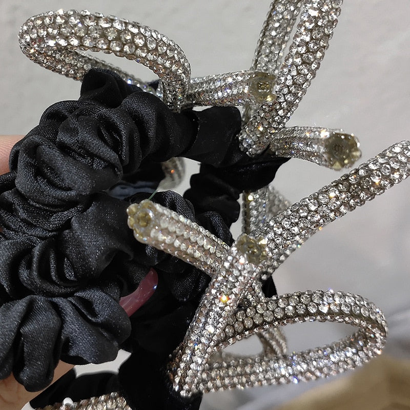 South Korea's Dongdaemun Shiny diamond-studded bow hair ring head rope ins fashionable wild sweet tie hair rubber band Women - Orchid Unique