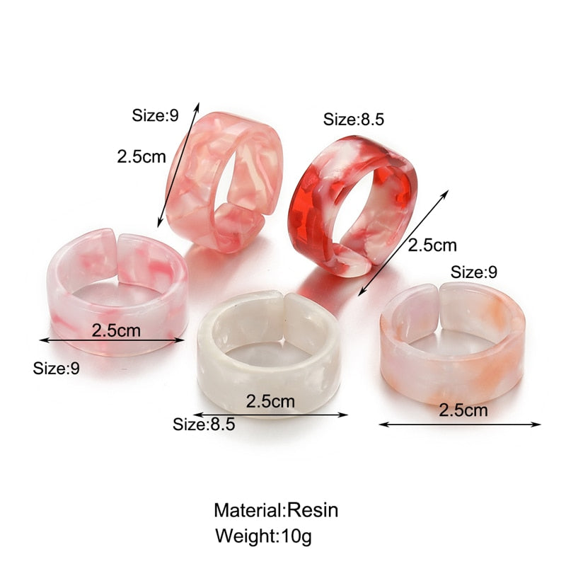 Colorful Transparent Resin Acrylic Rings Set - Orchid Unique