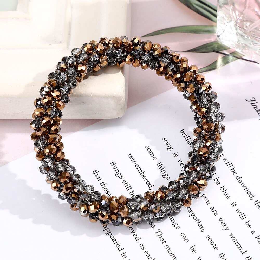 Levao Crystal Beads Hair Rope for Women Ponytail Scrunchies Elastic Hair Bands Beaded Rubber Hairband Hair Accessories - Orchid Unique