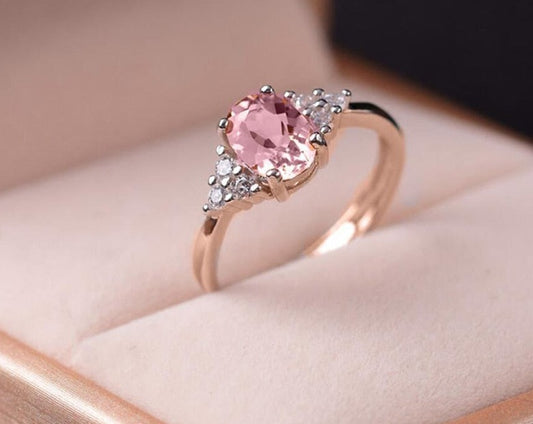 Dainty Pink Oval Crystal Ring - Orchid Unique