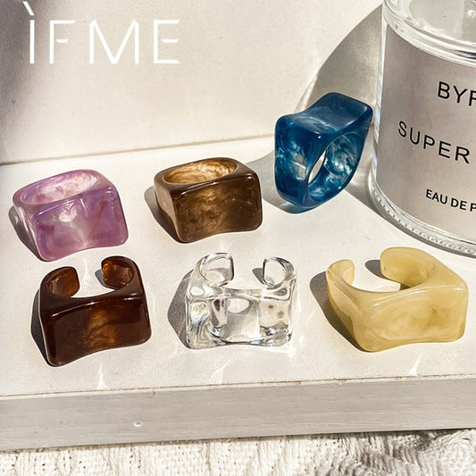 6PCS/SET Simple Thick Colorful Transparent Rings - Orchid Unique