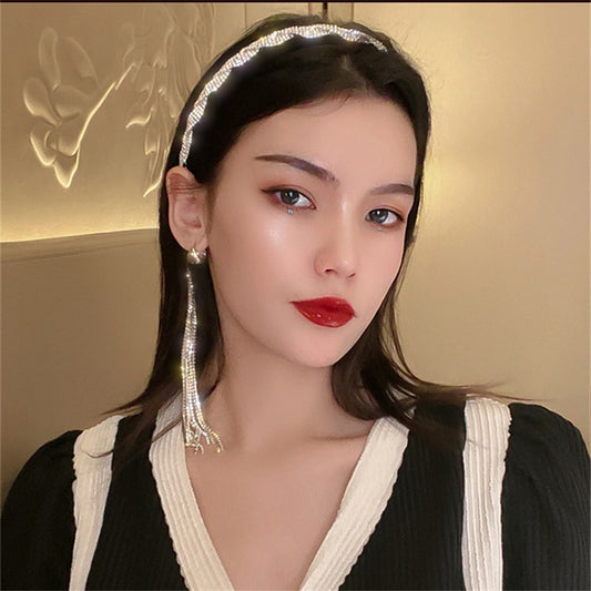 Tassel Asymmetry Rhinestone Headband - Orchid Unique