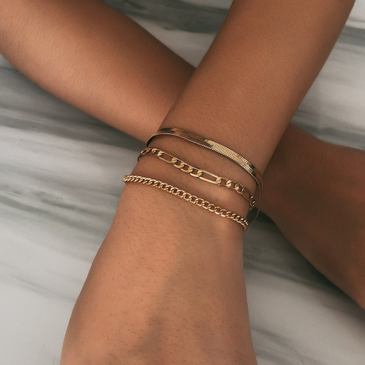 Fashion Punk Curb Cuban Chain Bracelets Set - Orchid Unique