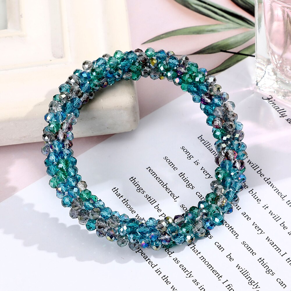 Levao Crystal Beads Hair Rope for Women Ponytail Scrunchies Elastic Hair Bands Beaded Rubber Hairband Hair Accessories - Orchid Unique