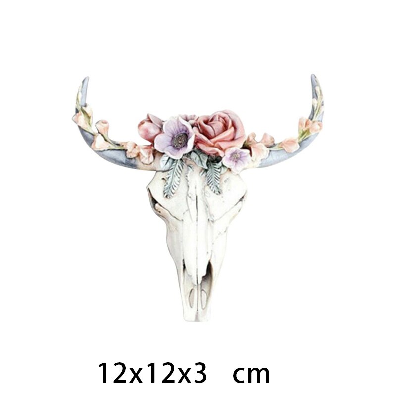Resin Flower Cow Skull Head Wall Hanging - Orchid Unique