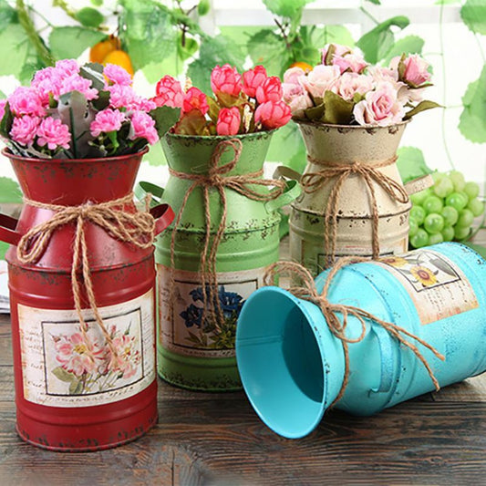 Garden Plants Flower Vase Iron Bucket - Orchid Unique  SPECIFICATIONS Style: Pastoral Material: Metal Function: Tabletop Vase Beige-Red-Green-Blue Garden Plants Flower Vase Iron Bucket SPECIFICATIONS Style: Pastoral Material: Metal Function: Tabletop Vase (Store description)  1  11779822  (Store description) 14:29#Beige-14:10-14:175-14:173 Beige-Red-Green-Blue Orchid  Vases