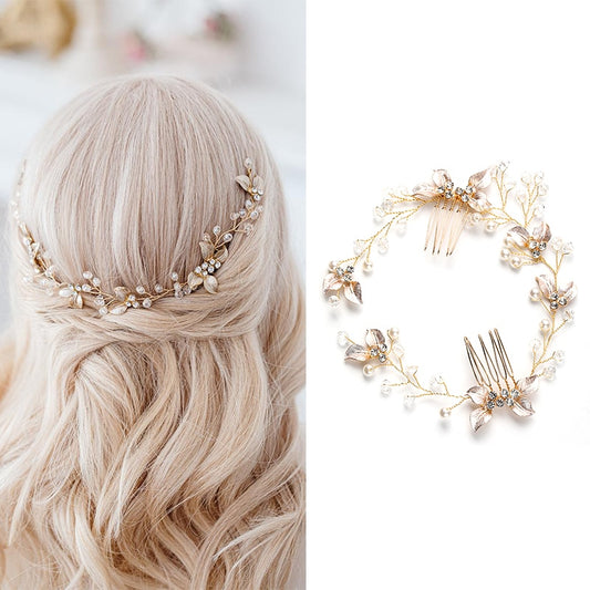 Pearl Leaf Comb Headband - Orchid Unique