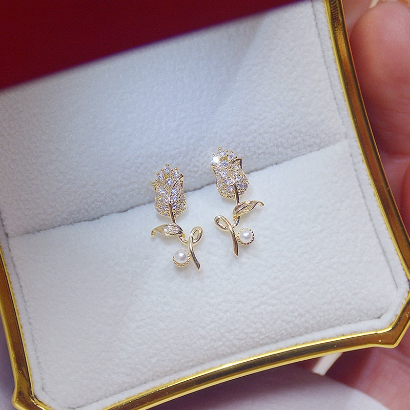 Trendy  Rose Flower Earring - Orchid Unique