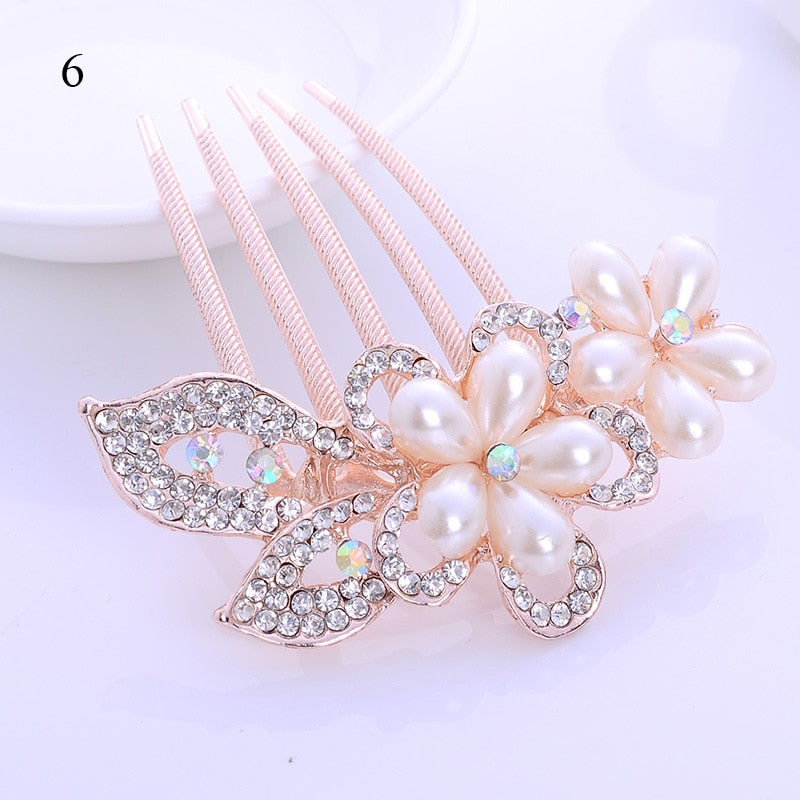 Crystal Flower Hair Combs - Orchid Unique