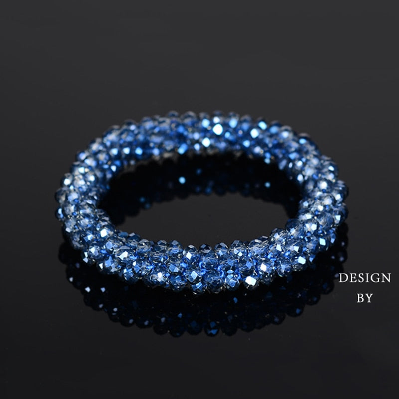 Levao Crystal Beads Hair Rope for Women Ponytail Scrunchies Elastic Hair Bands Beaded Rubber Hairband Hair Accessories - Orchid Unique