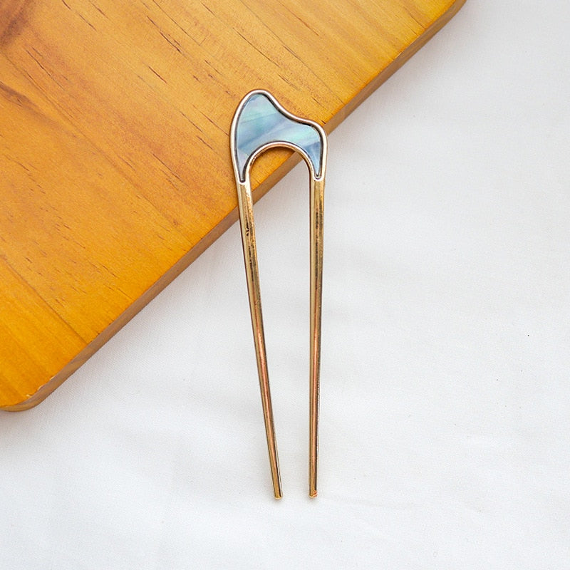 Fashion Metal Hair Sticks for Women Shell Hair Clip Pins Minimalist U Shape Girls Hairpins Hair Bun Maker Headwear - Orchid Unique