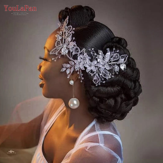 YouLaPan HP282 Wedding Headband Alloy Flower Leaf Hair Tiara Rhinestone Headpiece Bridal Headwear Hair Accessories Head Jewelry - Orchid Unique