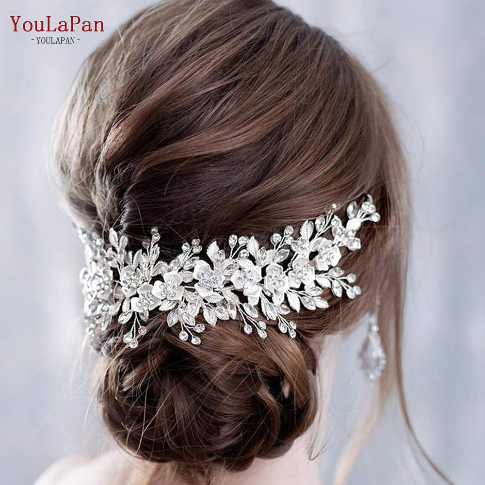 YouLaPan HP295 Flower Headwear Wedding Headband for Bride Crystal Pearls Women Tiara Bridal Headpieces Hair Jewelry Accessories - Orchid Unique