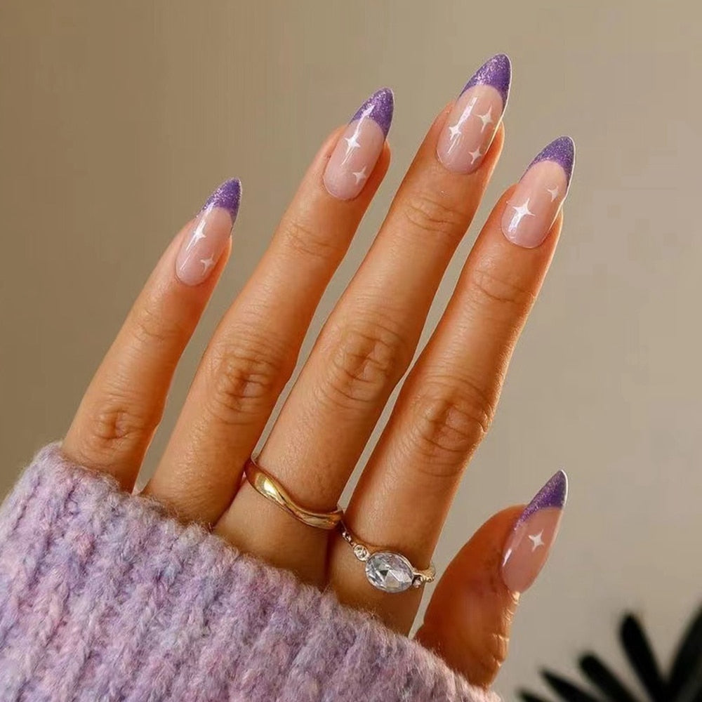 Almond Round Wavy False Nails - Orchid Unique