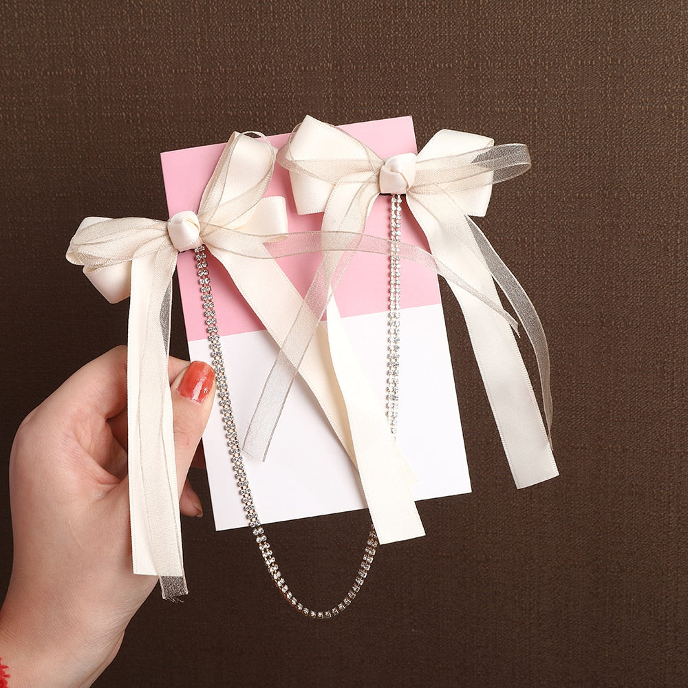Vintage Bow Pearl Chain Hairpins - Orchid Unique