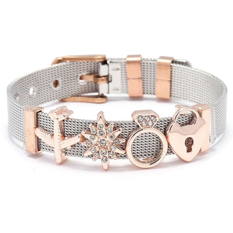Crystal Heart Anchor Charm Fine Bracelet - Orchid Unique