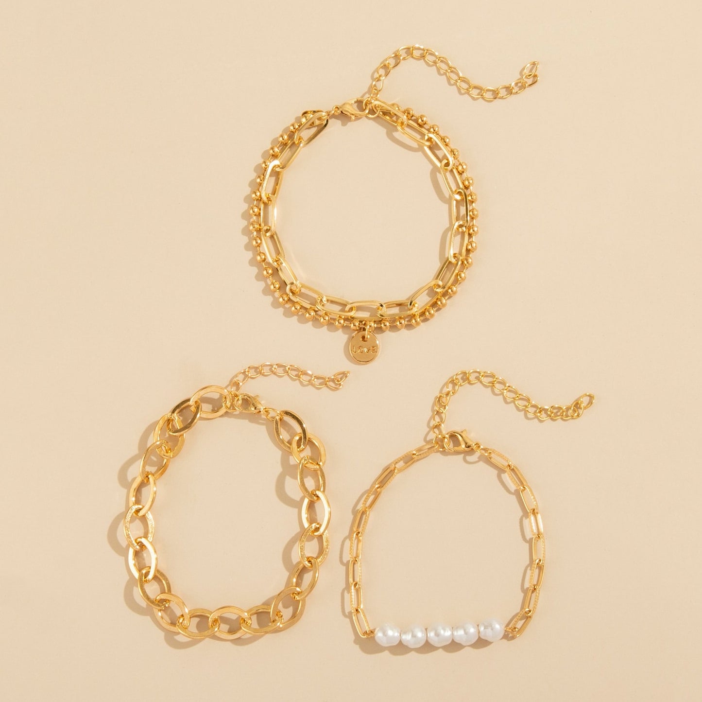 Fashion Punk Curb Cuban Chain Bracelets Set - Orchid Unique
