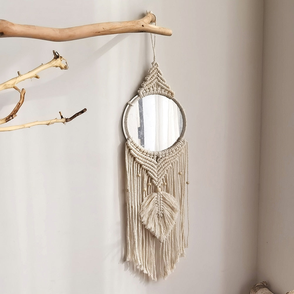 Boho-Macrame Mirror Wall - Orchid Unique  SPECIFICATIONS Shape: Round Material: Glass Default Title Boho-Macrame Mirror Wall SPECIFICATIONS Shape: Round Material: Glass (Store description)  3 2 52419998  (Store description) 14:201450482#Mirror M0814 Default Title Orchid  Decor