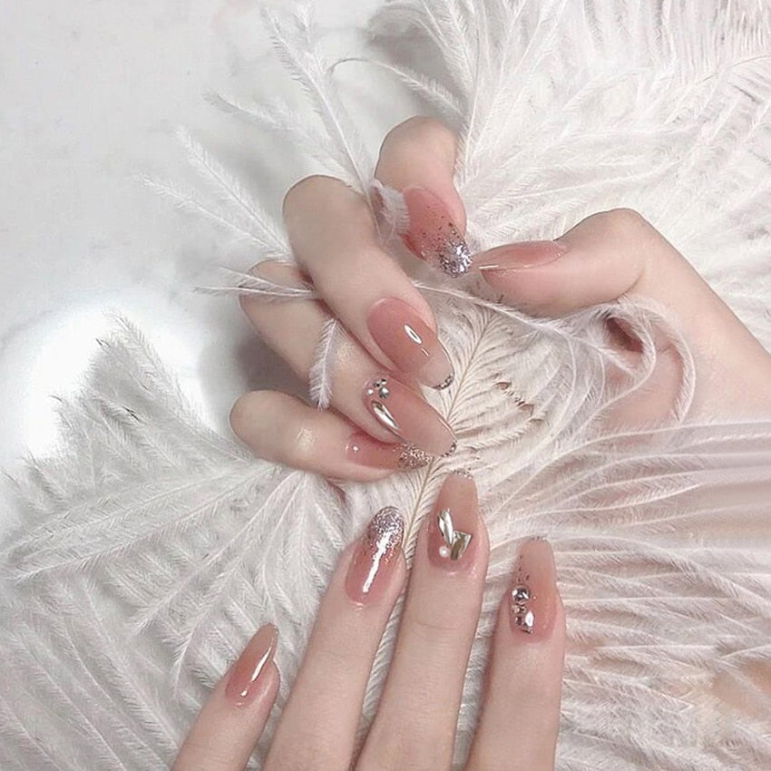 Rhinestone Design Artificial Nails - Orchid Unique