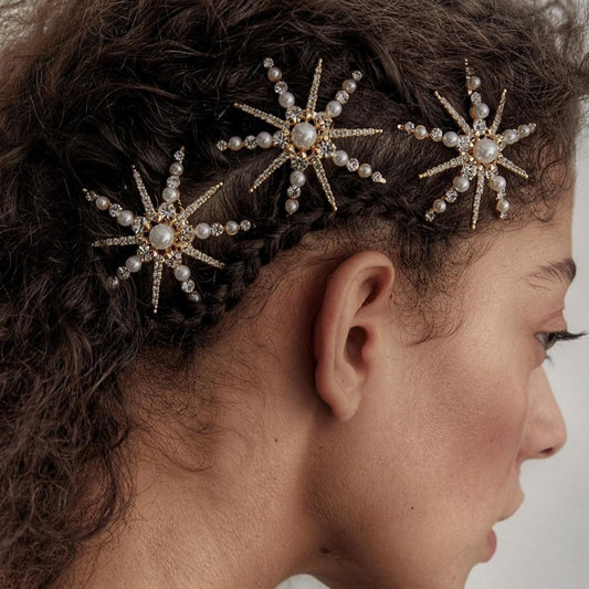 Fashion Star Rhinestone Pearl Hair Pin - Orchid Unique