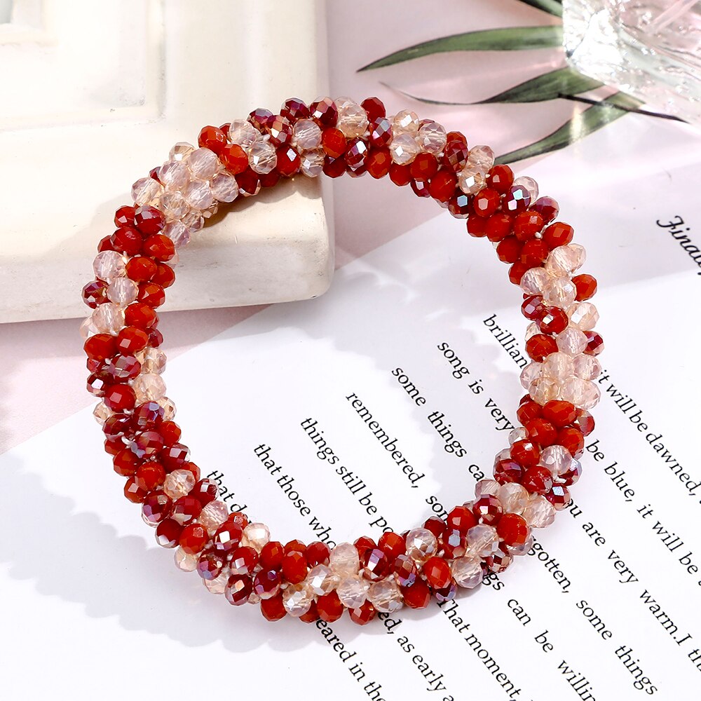 Levao Crystal Beads Hair Rope for Women Ponytail Scrunchies Elastic Hair Bands Beaded Rubber Hairband Hair Accessories - Orchid Unique