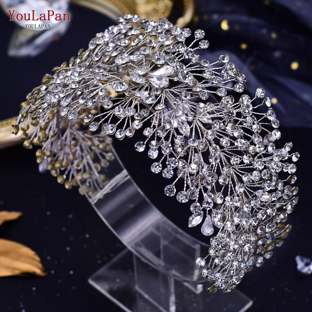 YouLaPan HP282 Wedding Headband Alloy Flower Leaf Hair Tiara Rhinestone Headpiece Bridal Headwear Hair Accessories Head Jewelry - Orchid Unique